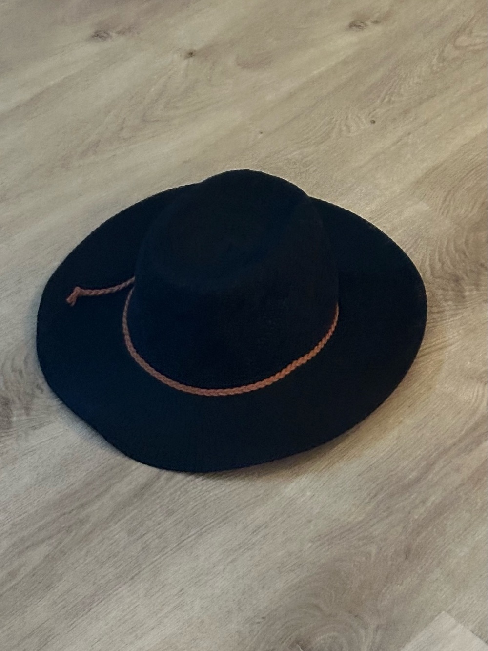 Wide-Brim Black Hat with Braided Braid